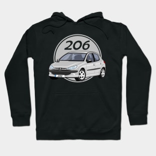 car peugeot 206 sporty cartoon vector grey Hoodie